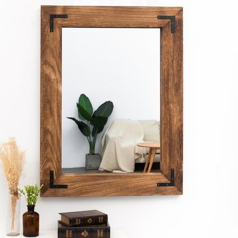 Bathroom Mirror Wood, Natural Wood Bathroom Vanity, Distressed Walls, Wooden Mirror Frame, Rustic Wall Mirrors, Wood Bathroom Vanity, Mirror For Bathroom, Wood Framed Mirror, Wood Wall Mirror