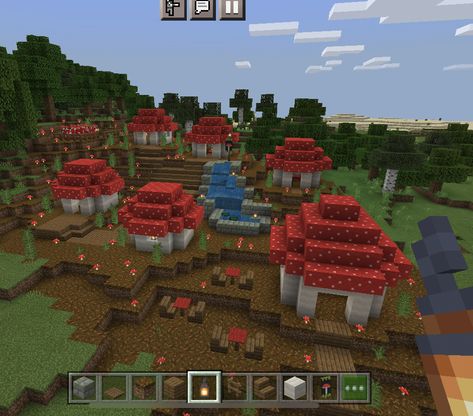 Mushroom Village Minecraft, Mooshroom Minecraft, Minecraft Mushroom Village, Witch Village, Minecraft Mushroom, Mushroom Witch, Minecraft Village, Minecraft Banner Designs, Bangunan Minecraft