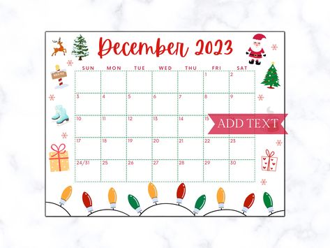 "Printing your DECEMBER CALENDAR for the holidays has never been easier! This Editable Holiday Calendar can be used as a calendar for fridge, homeschool calendar, wall calendar 2023, office calendar, and printed for the month of December 2023!  You can print your December Calendar 2022 in home on regular printing paper or choose a local print shop of your liking. My personal favorite thing to do with this printable calendar is to have it laminated and hung as a fridge calendar. It helps me keep Printable December Calendar, Wall Calendar 2023, Homeschool Calendar, Fridge Calendar, Office Calendar, Calendar Wall, December Calendar, Dry Erase Calendar, Family Calendar