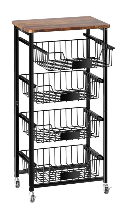 PRICES MAY VARY. Looking to Increase the Counter Space in Your Kitchen? Look no further than our versatile small kitchen cart! Designed to store and organize your fruit, vegetables, small appliances and kitchen essentials, ensuring all are easily within reach, this 5-tier kitchen organizer and storage cart is a convenient addition to any home. Expand Your Pantry Space with Our Rolling Pantry Storage Cart, which can be placed next to the pantry shelves for additional storage. It can hold potato, Pantry Alternatives Storage, Rolling Kitchen Cart With Baskets, Kitchen Pantry Alternatives, Fruit Storage In Pantry, Shelving Decor Kitchen, Chip Storage Pantry, Produce Storage Pantry, No Counter Space Kitchen Ideas, Food Storage In Small Kitchen