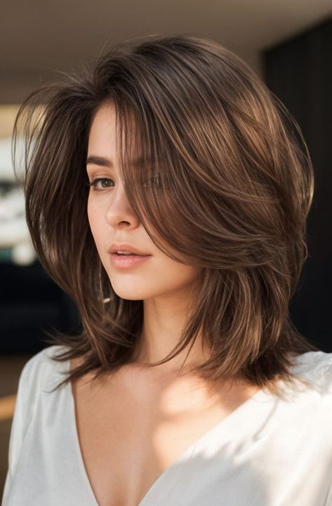 30 Cute Medium & Long Layered Haircuts & Hairstyles Mis Length Haircut With Layers, Face Framing Haircut For Shoulder Length Hair, Medium Length Haircut Shoulder, Layered Haircuts For Medium Hair No Bangs, Long French Bob Shoulder Length, Medium Length Hair With Layers And Side Bangs Long Bobs, Shoulder Length Haircut Curtain Bangs, Layers And Face Framing Medium Hair, Medium Haircut Face Framing Layers