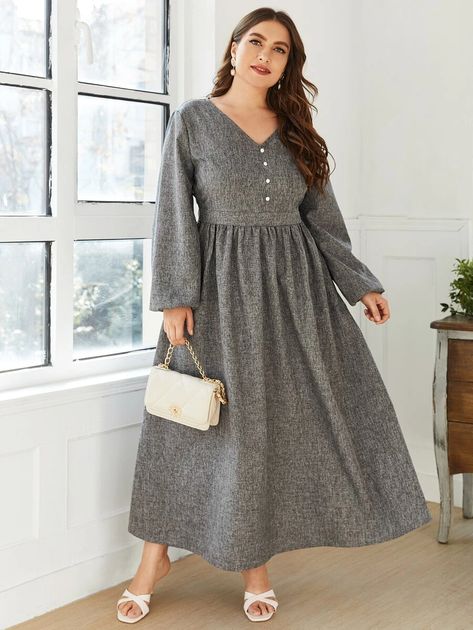 Dress For Big Size Woman, Simple Elegant Dresses, Plus Size Hijab, Leopard Print Dresses, Elegant Dresses Plus Size, Long Dress Patterns, Big Size Dress, V Dress, Maxi Gown