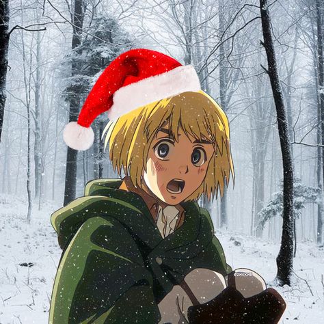 Aot Christmas Art, Armin Christmas, Attack On Titan Christmas Pfp, Aot Christmas Pfp, Attack On Titan Christmas, Christmas Pfps, Christmas Pfp, Junko Enoshima, Anime Christmas