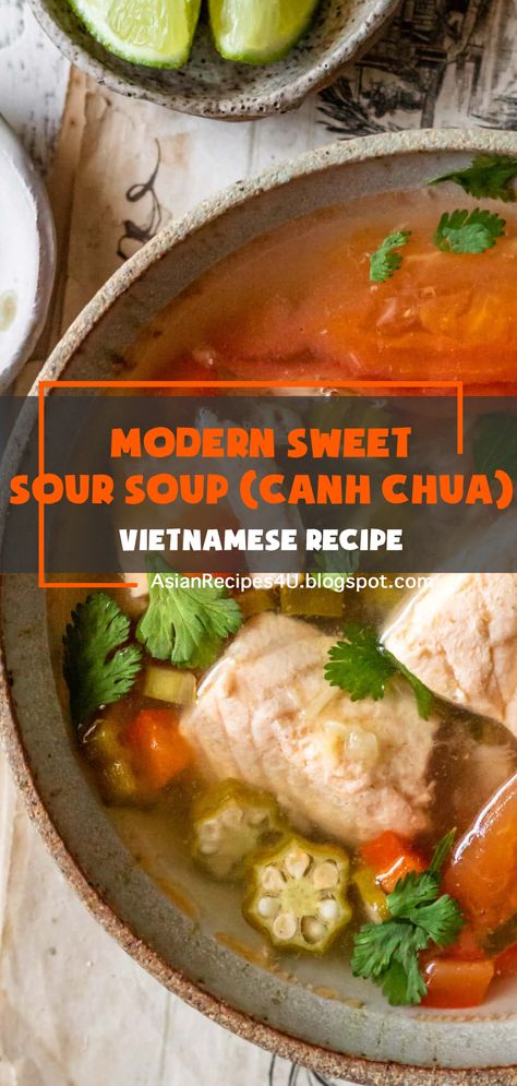 Soup is not the first thing you think of when you think of summer, but in Vietnam, it feels like summer all year round. If I were to choose a “summer soup” in Vietnamese cuisine, it would be canh chua. Canh chua was a staple in my household growing up, and it was often served with another yummy dish – ca kho to or Vietnamese carmelized catfish. #Vietnamese #Recipes #Soup Catfish Stew Recipe, Sweet Sour Soup, Catfish Soup, Ca Kho, Catfish Stew, Sweet And Sour Soup, Easy Soups To Make, Canh Chua, Paleo Recipes Breakfast