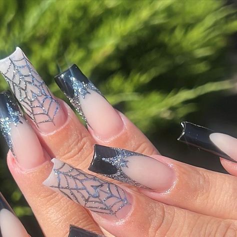 @nailzbyliz_ on Instagram: "Black glitter spider web🖤" Glitter Spider Web, Black Glitter, Spider Web, Acrylic Nails, Glitter, Nails, On Instagram, Black, Instagram