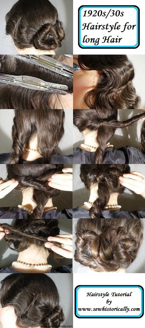 1920s/ 1930s hairstyle tutorial for long hair Retro Mens Hairstyles, 30s Hairstyles, 1920s Long Hair, Long Hair Princess, 20s Hair, 1930s Hair, Flapper Hair, Vintage Hairstyles Tutorial, Jordans Retro