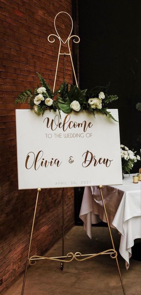 Board Welcome Sign, Vinyl Board, Wedding Welcome Board, Board Stand, Welcome Board, Welcome Boards, Gold Theme, Floral White, Wooden Board