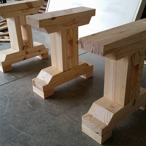 Farmhouse Kitchen Table Legs, Rustic Table Legs Ideas, Dining Room Table Legs Ideas, Bench Legs Ideas, Dining Table Base Ideas, Wooden Benches, Wood Table Bases, Diy Farmhouse Table, Building Furniture