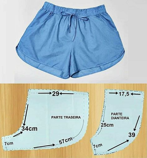 Shorts Pattern Sewing, Como Fazer Short, Shorts Pattern Free, Short Dress Patterns, Toddler Dress Patterns, T Shirt Sewing Pattern, Sewing Shorts, Baby Clothes Patterns Sewing, Kids Clothes Patterns