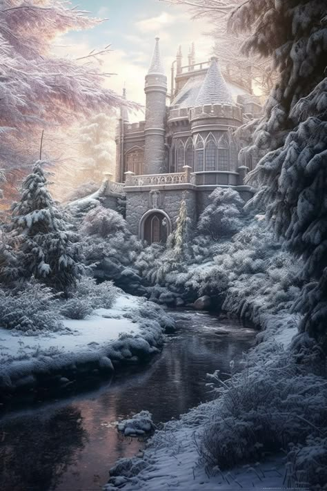 Winter Castle Wallpaper, Winter Castle Fantasy Art, Fantasy Snow City, Fantasy Winter Aesthetic, Winter Kingdom, Castle In Winter, Fantasy Winter, Winter Court, Winter Castle