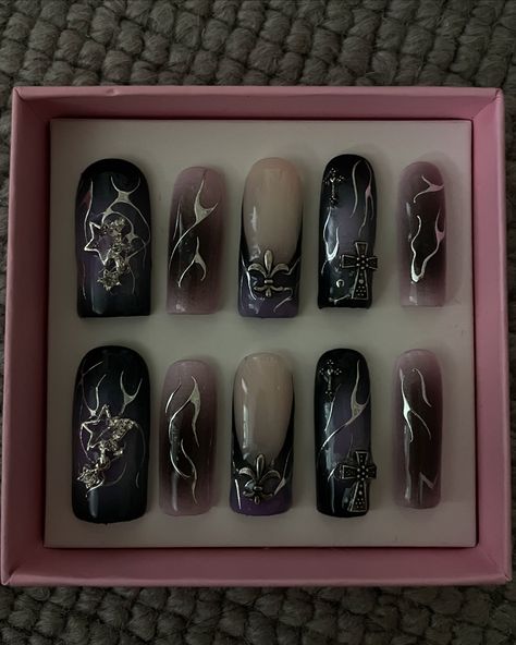 this set😍 cybersigilism & airbrush for @miasmith.07 - - - - - - - - #cybernails #gorpnails #gothnails #nails #nailsnailsnails #pressonnails #explorepage #viral #ykkrylix #airbrushnails #cybersigilism #coolnails #y2knails #trendingnails #nailinspo Nails Cybersigilism, Cybersigilism Nails, Airbrush Nails, Goth Nails, Y2k Nails, Make Me Up, July 28, Nail Artist, Press On Nails