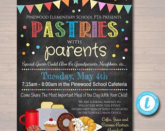 EDITABLE Pastries With Parents, Printable PTA Flyer, School Breakfast Parent Appreciation Fundraiser Open House Printable Digital Invitation Pastries With Parents, Parent Information Night, Pta Flyer, Parent Appreciation, House Printable, School Volunteer, School Breakfast, Digital Invitation