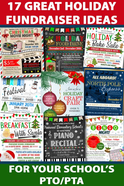 17 Festive Holiday Fundraiser Ideas for your School's PTO PTA  Winter magic is in the air! Christmas lights are starting to twinkle, the nights are snowy and cozy, and the anticipation of santa is in every child's mind. The holidays are right around the corner. This time of year is perfect for hosting a memorable and specia...   #NonprofitHoliday #ChristmasMovieNight #CookieDecorating #PancakesAndPajamas #ChristmasHolidayMarket #NorthPole #ChristmasParty #BookDrive #SchoolPtoPta #WinterFundraisi Pto Craft Fair, Christmas Themed Fundraiser Ideas, Pta Holiday Ideas, Christmas Themed Fundraisers, Thanksgiving Fundraiser Ideas For School, Winter School Event Ideas, Pta Holiday Shop Ideas, Christmas Pto Ideas, Small School Fundraiser Ideas