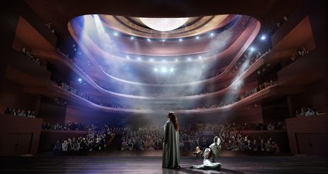 Busan Opera on Behance Snohetta Architecture, Theater Performance, Building Concept, Architecture Design Concept, Architecture Rendering, Architecture Visualization, Concert Hall, Architecture Photo, Private Villas