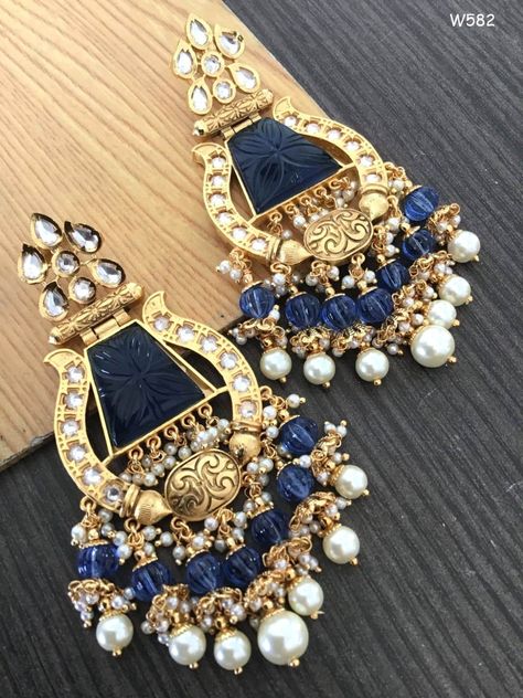 Blue Earrings Indian, Blue Jhumka, Desi Jewellery, Vintage Indian Jewelry, Dark Blue Earrings, Wedding Flower Jewelry, Engagement Hairstyles, Indian Jewelry Earrings, Elegant Nail