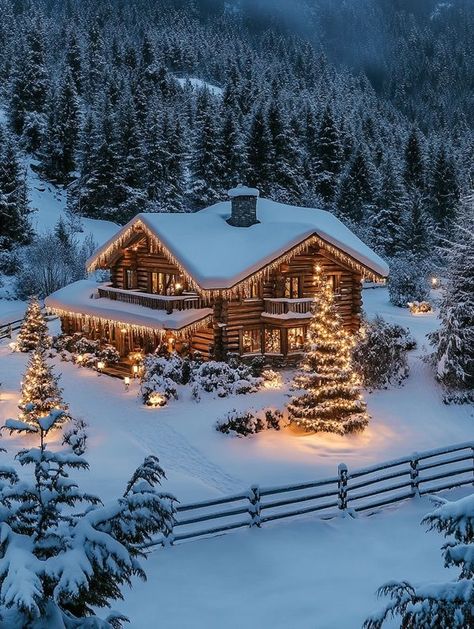 Mountain Cabins Winter Cabin In The Woods, Cozy Winter Cabin, Log Cabin Christmas, Mountain Cabins, Cabin Christmas, Rustic Home Design, Winter Cabin, Winter Wonderland Christmas, Log Cabin Homes