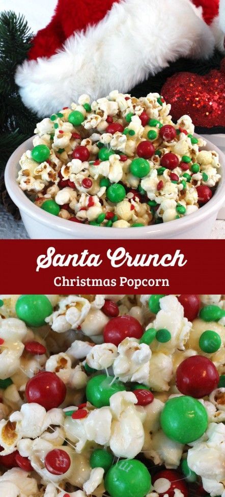 Santa Crunch Christmas Popcorn Recipe, Fun Treat For The Whole Family, Pin It Today For Christmas! Movie Night Desserts, Christmas Popcorn, Best Christmas Desserts, Popcorn Recipes, Christmas Treat, Christmas Dessert, Christmas Party Food, Christmas Snacks, Christmas Cooking