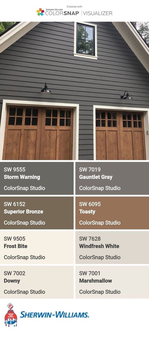 Home Exterior Colors For 2023, Small House Paint Palette, 2023 Outside House Colors, Exterior Paint Farmhouse Colors, Exterior House Colors Browns, House Brown Roof Exterior Paint, Storefront Paint Colors, Duplex Exterior Paint Ideas, Outdoor House Paint Ideas