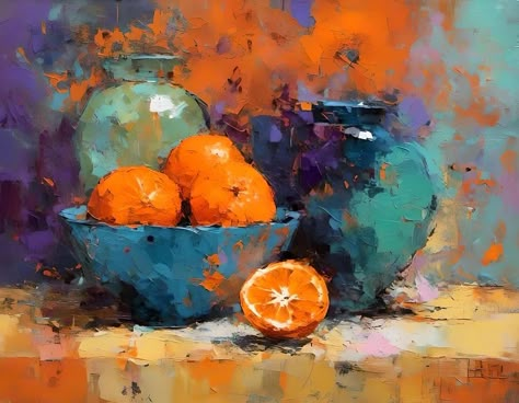 Impressionist Fruit Painting, Still Life Impressionism, Oranges Painting, Paint Fruit, Acrylic Still Life, Watercolor Orange, Canvas Art Painting Acrylic, Collage Landscape, Abstract Still Life