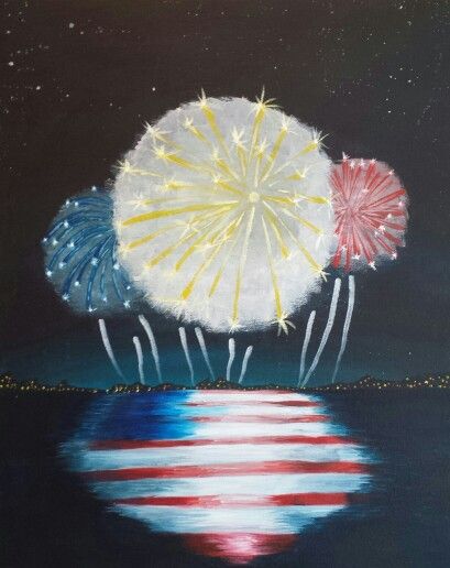 4th of July acrylic painting. Patriotic Art, Wine And Canvas, Summer Painting, Paint Night, Holiday Painting, Canvas Painting Diy, Night Painting, Art Video, Painting Class