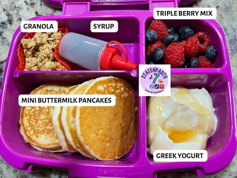 #pantone #breakfast #bento #bentoboxlunch #lunches Pancake Bento Box Ideas, Kindergarten Breakfast Box Ideas, Bento Box Picky Eaters, Pancake Bento Ideas, Bento Breakfast Box Ideas, Kindergarten Lunch Ideas Picky Eater, Breakfast Bento, Homemade School Lunches, Picky Eater Lunch