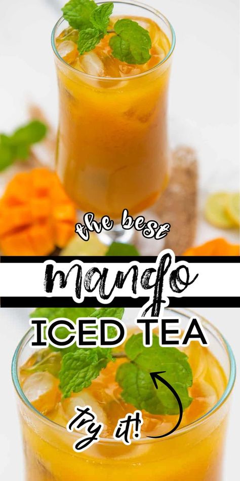 Mango Ice Tea Recipe, Mango Tea Recipe, Ginger Iced Tea Recipe, Ice Tea Recipe, Flavored Iced Tea Recipes, Ice Lemon Tea, Mango Iced Tea, Graduation Brunch, Basil Tea