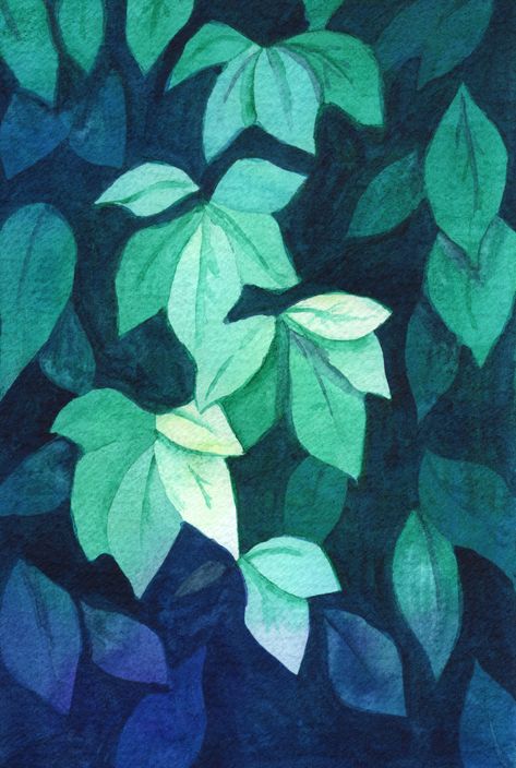 Blue and green nature-inspired watercolor painting from Summit Shore Creative. I painted this leaf art using the negative watercolor painting technique to bring out the vibrant lights and darks of the blue color scheme. #watercolor #watercolorpainting #watercolorart #natureart #nature #leafpainting #leaves #fall #blue #green #painting Blue Green Illustration, Blue And Green Artwork, Leafs Watercolor, Negative Painting Watercolor, Negative Watercolor Painting, Abstract Leaves Painting, Green Leaf Painting, Negative Watercolor, Watercolor Negative Painting