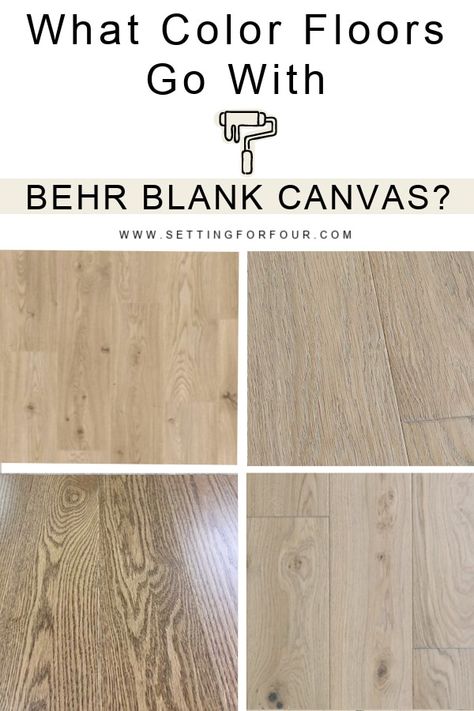 See the Flooring Colors That Coordinate with Behr Blank Canvas DC-003. Hardwood, tile colors. Interior design inspiration. Behr Blank Canvas Paint Color, Blank Canvas Behr Paint, Behr Blank Canvas, Beachy Bathroom Decor, Paint Floor, Flooring Colors, Painting Trim White, Tile Colors, Home Paint Color