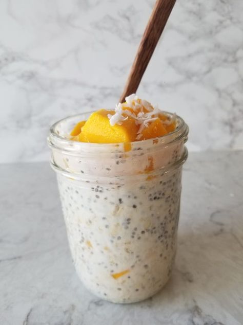 Tropical Mango Overnight Oats! These tropical mango overnight oats are super delicious and filled with health ingredients like chia seeds, coconut yogurt, and mangoes! Make my tropical mango overnight oatmeal for a quick and healthy breakfast recipe this week! 5 from 2 votes PREP TIME 5 minutes mins TOTAL TIME 5 minutes mins COURSE Breakfast CUISINE American SERVINGS 4 servings CALORIES 419 kcal EQUIPMENT 4 mason jars INGREDIENTS    ½ cup rolled (old fashioned) oats 1 tbsp chia seeds ¼ cup ... Oats Calories, Mango Overnight Oats, Mango Oatmeal, Quick And Healthy Breakfast, Old Fashioned Oats, Old Fashion Oats, Healthy Breakfast Recipe, Coconut Chia, Oatmeal Cups