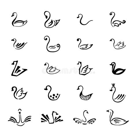 Photo about Set of 20 sketch hand drawn logo elements of black swan isolated on the white background. Illustration of emblem, boutique, corporate - 65833863 Minimal Swan Tattoo, Tiny Swan Tattoo, Swan Doodle, Swan Outline, Tattoo Swan, Swan Vector, Black Swan Tattoo, Goose Tattoo, Swan Drawing