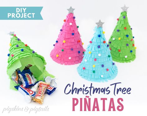 Christmas Piñatas, Christmas Pinata, Pinata Ornament, Pinata Diy, Crepe Paper Streamers, Diy Pinata, Classroom Treats, Paper Streamers, Craft Christmas