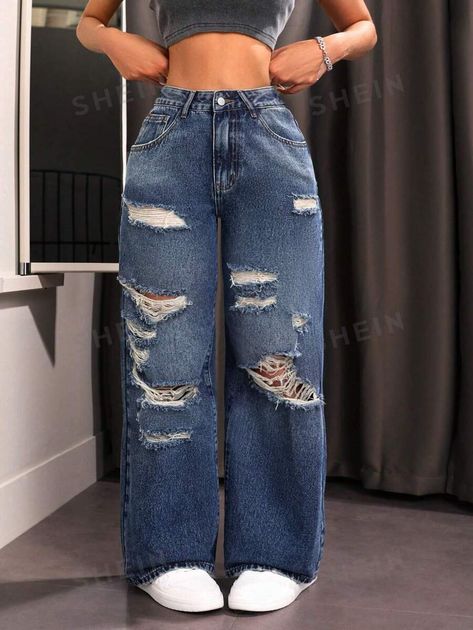 SHEIN USA Extra Outfits, Shein Icon, Straight Leg Jeans, Leg Jeans, Two Tone, Mom Jeans, Straight Leg, Women Jeans, Free Shipping