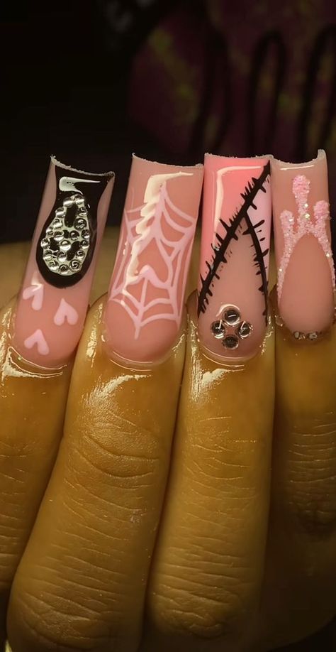 Dark Nail Ideas Acrylic, Halloween Short Acrylic Nails, Short Halloween Nails Acrylic, Holloween Nails, Halloween Acrylic Nails, Hard Nails, Colored Acrylic Nails, French Tip Acrylic Nails, Dope Nail Designs