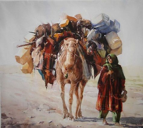 Afghan Kuchi travels - Painting by Rashed Rahmani in 2022 | Travel painting, Painting, Western art Beautiful Afghanistan, Afghan Art, Afghanistan Culture, Animal Inspiration, Travel Painting, Painting People, Painting Painting, Silk Road, Weird Art