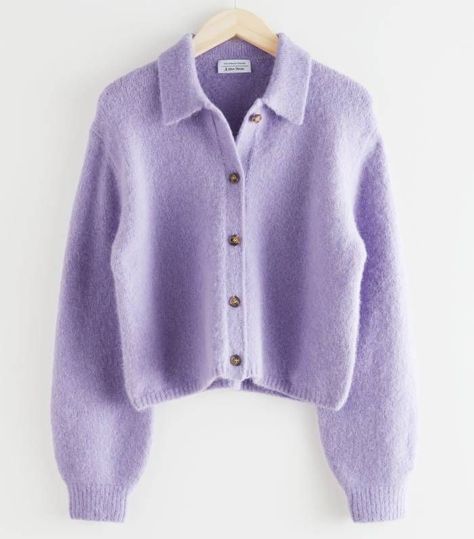 & Other Stories Wool Blend Tortoise Button Cardigan Lilac Cardigan, Cardigan Purple, Knitwear Trends, Puff Sleeve Cardigan, Purple Cardigan, Cute Cardigans, Button Cardigan, Fall Shopping, Fashion Story