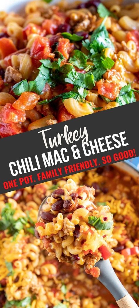 Turkey Chili Mac, Turkey Chili Recipe Easy, Easy Turkey Chili, Ground Turkey Chili, Turkey Chili Crockpot, Cheese Turkey, Chili Mac Recipe, Chili Mac And Cheese, Chili Recipe Turkey