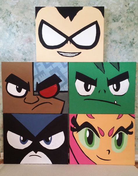 Disney Canvas Art, Disney Canvas, Teen Titan, Small Canvas Paintings, Simple Canvas Paintings, Cute Canvas Paintings, Easy Canvas Art, Canvas Drawings, Cartoon Painting