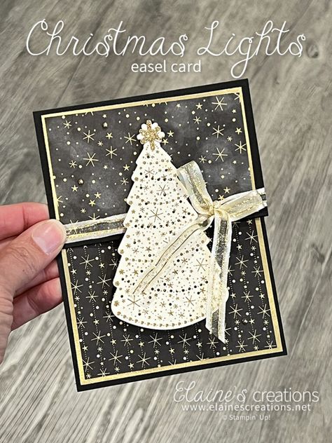 Diy Easel, Simple Christmas Cards, Stamp Tutorial, Twinkling Lights, Stampin Up Christmas, Easel Cards, Christmas Cards To Make, Card Making Techniques, Card Tutorials