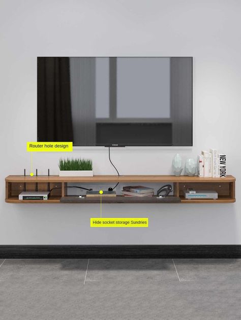 Tv Box Shelf, Tv Wall Hanging Shelves, Hanging Tv Cabinet, Hanging Tv Box, Simple Tv Cabinet Design For Living Room, Tv Box Design Wall Mount, Diy Tv Box Wall Mount, Wall Mounted Tv Bedroom, Sky Box Wall Mounted Tv