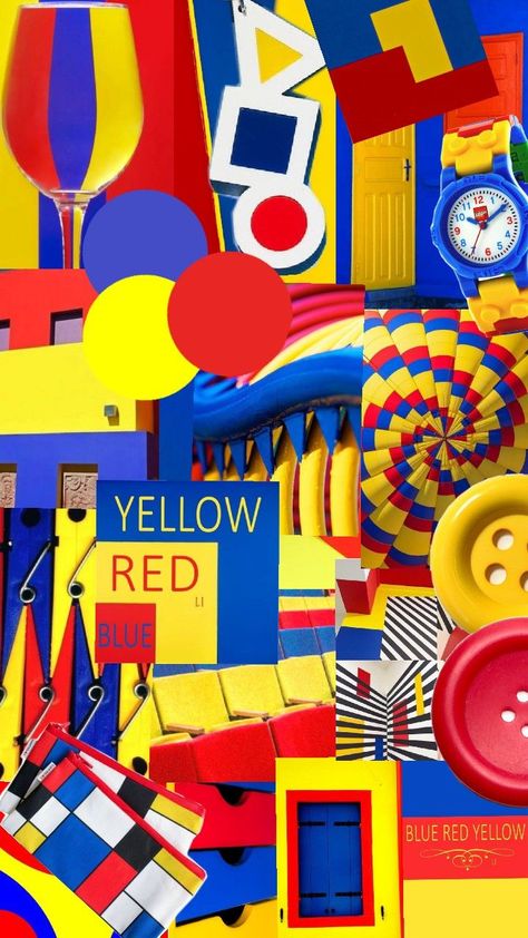 Red, Blue, Yellow Aesthetic. Primary Colour Collage. Bright coloured aesthetic. Three colours. Made using Pinterest collage tool. Red Blue Yellow Aesthetic, Blue Yellow Aesthetic, Colour Collage, Pinterest Collage, Using Pinterest, Color Collage, Yellow Aesthetic, Three Color, Red Yellow