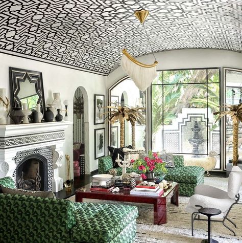 Martin Lawrence Bullard, Hollywood Dream, Martyn Lawrence Bullard, White Trellis, Spanish Villa, Marble Stairs, Sitting Rooms, Chateau Marmont, Green Sofa