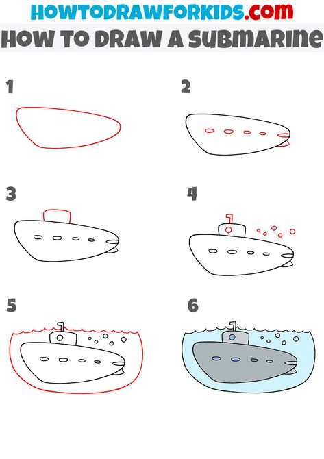 Submarine Drawing, Learn To Sketch, Drawing Water, U Boat, Drawing Tutorials For Kids, Drawing Tutorial Easy, Drawing Projects, Drawing Easy, Easy Drawing