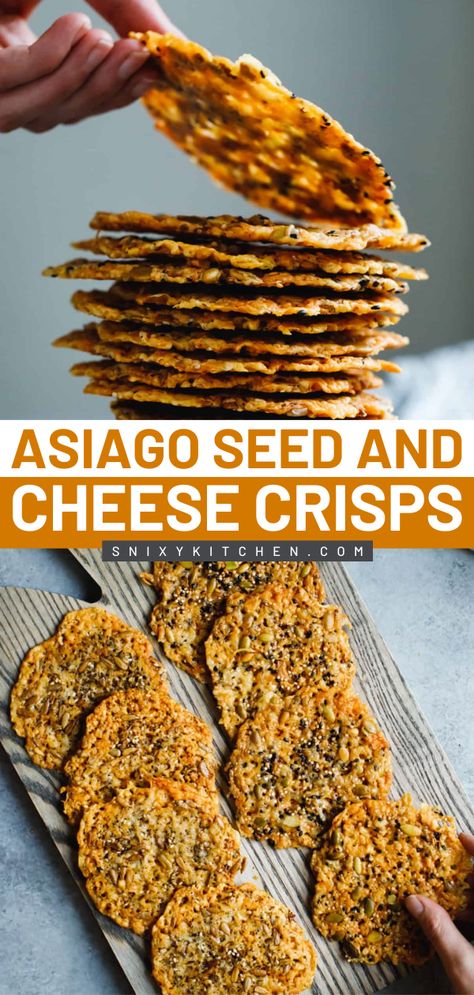 Out of quick and easy snack ideas? These Asiago Seed and Cheese Crisps start with cheese crisps is nutty, crunchy, and crispy. Pin this healthy snack recipe! Whisps Cheese Crisps Recipes, Diy Cheese Crisps, Healthy Snacks Recipes Savory, Savory Healthy Snacks, Healthy Snacks Savory, Homemade Seed Crackers, Gf Crackers, Salty Snack Recipes, Healthy Crunchy Snacks