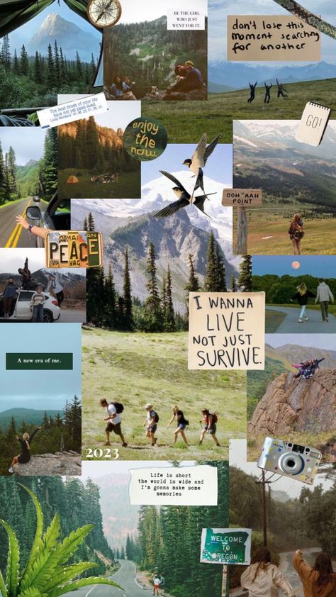 Check out earth2madss's Shuffles vision board for the new year ! #2023 #visionboard #aesthetic #outdoors #granolagirl #vibes #fyp Aesthetic Outdoors, Visionboard Aesthetic, Vision Board Collage, Camping Quotes, Hiking And Camping, Sea Wallpaper, Adventure Aesthetic, New Year 2023, Future Life