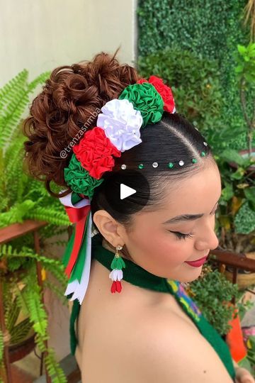 Mexican Hairstyles Tutorials, 16 De Septiembre Hair Ideas, Mexican Ribbon Hair, Mexican Hair Braids With Ribbon, Ballet Folklorico Hair, Peinados Recogidos, Hair, Quick Saves