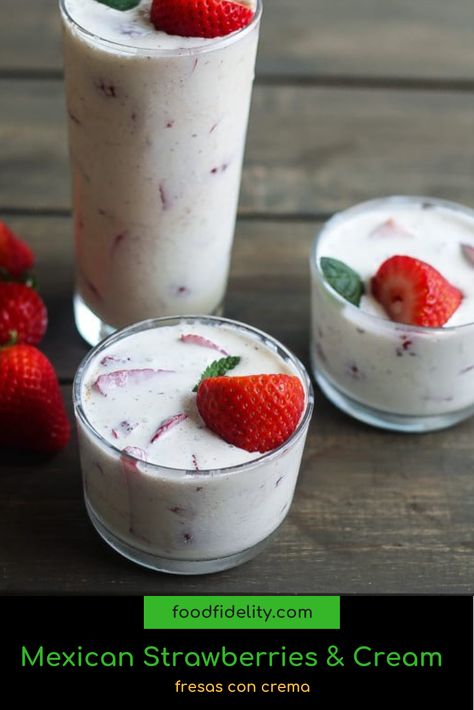 Super quick traditional Mexican dessert featuring fresh strawberries and Mexican Crema or sour cream. #fresasconcrema #dessert #sweeteats #sweets #mexicandessert #foodfidelity www.foodfidelity.com Mexican Strawberries And Cream, Mexican Strawberries, Dessert Mexican, Strawberries And Cream Recipe, Traditional Mexican Desserts, Mexican Sweets, Crema Recipe, Mexican Crema, Desserts In A Glass