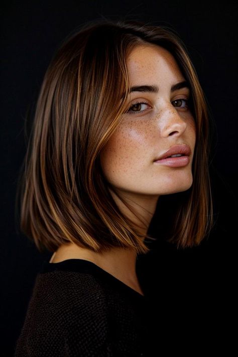 Sun-kissed brunette hair captures the essence of summer, blending natural brown tones with subtle, warm highlights... Eighties Hairstyles, Haircut Layered, Brunette Short, Haircut Brunette, Hairstyles Male, Hair Korean, Rambut Brunette, Brunette Bob, Classic Haircut