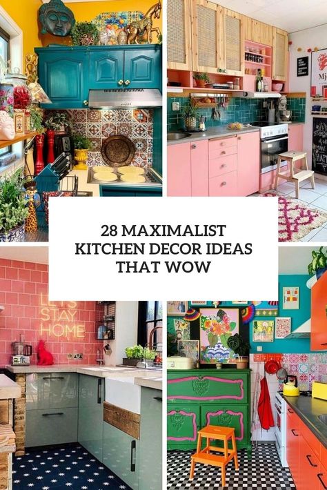 Bohemian Kitchen Decor Inspiration, Kitchen Decor Inspiration Bohemian, Maximalist Kitchen White Cabinets, Kitchen Vintage Ideas, Boho Kitchen Colorful, Quirky Small Kitchens, Colorful Kitchen Ideas Bright Bohemian, Bright Colorful Kitchen Ideas, Eclectic Bright Decor