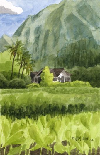 Hawaii Artwork, Watercolor Seascapes, Hawaiian Painting, Hawaiian Wall Art, Hawaii Water, Hawaii Mountains, Hanalei Kauai, Hawaii Art Print, Emily Miller