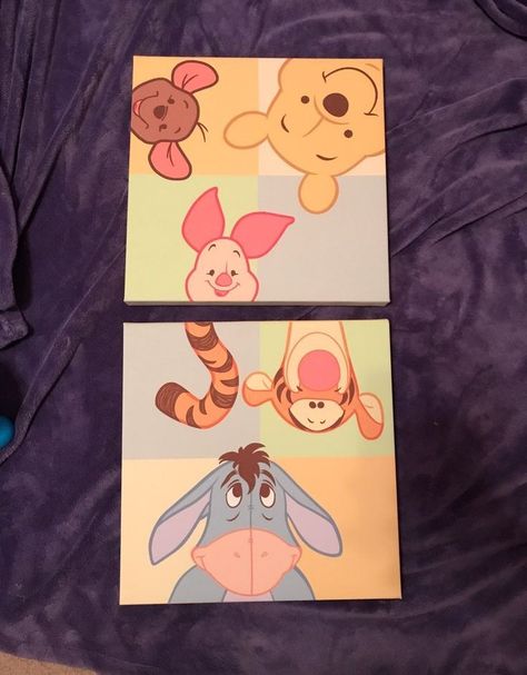 Painting Ideas On Canvas For Nursery, Disney Paintings On Canvas, Disney Character Paintings On Canvas, Winnie The Pooh Canvas Painting, Disney Art Painting Easy, Disney Canvas Art Ideas, Painting Ideas On Canvas Disney, Winnie The Pooh Canvas, Winnie The Pooh Painting